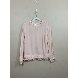 WAYF Womens Lace Trim Split Back Shirt S Pink Coquette Femme Soft Girl Fairy